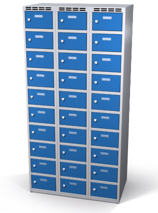 Šatníková skrinka s boxami Alsin - jednoplášťové dvere, 30 boxov (2 oddelenia)